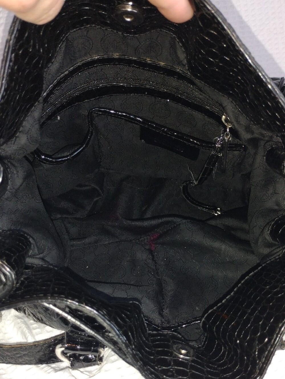 Michael Michael Kors Hamilton Black Croc-Embossed Patent Leather Tote Bag - Picture 13 of 16